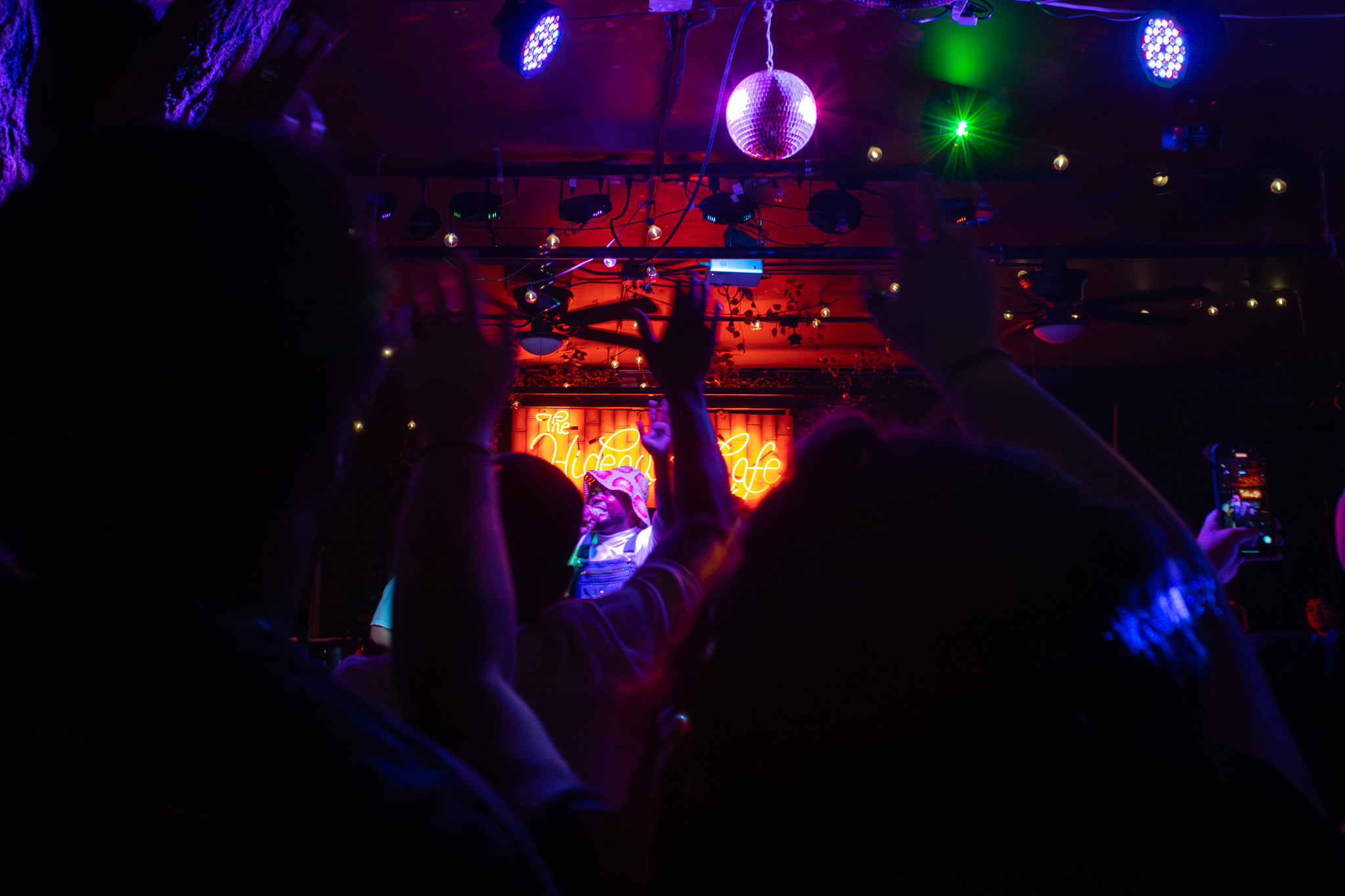 Crowd with hands raised at live show